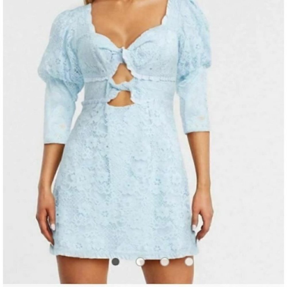 New For Love & Lemons Lyla Mini Dress Womens M Light Blue Lace Cutouts